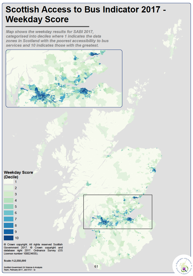 Scottish Access to Bus Indicator 2017 - Weekday Score