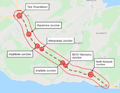 Map showing study area - A9 North Kessock to Tore