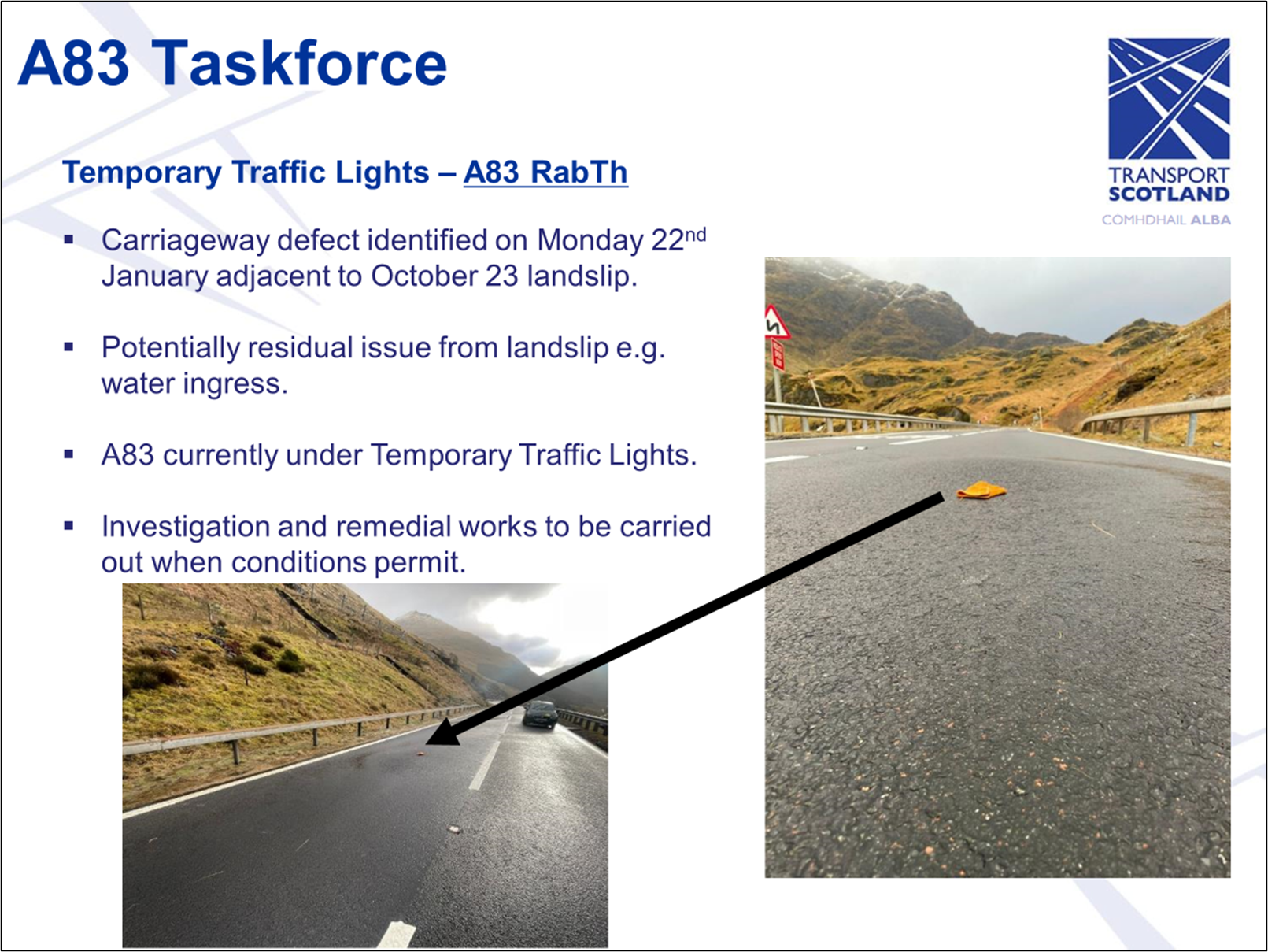 Slide 5 as described in text below. Two images showing a bulge in the road surface.