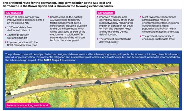 Animated drawing showing the preferred route looking southbound