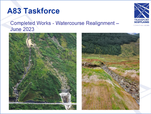 Two images showing completed works on the watercourse realignment