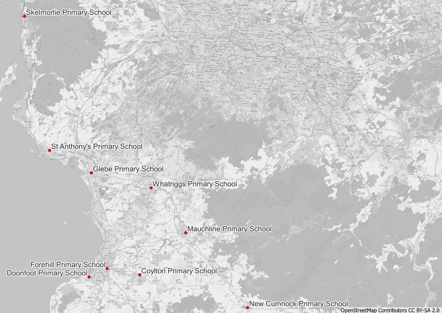 Figure 2: School Locations, as described in the text above