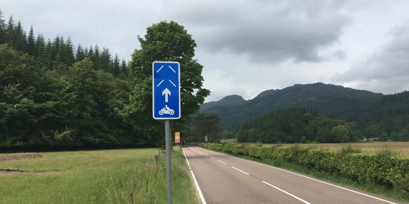 Project Prime motorcyclist sign on a country road.