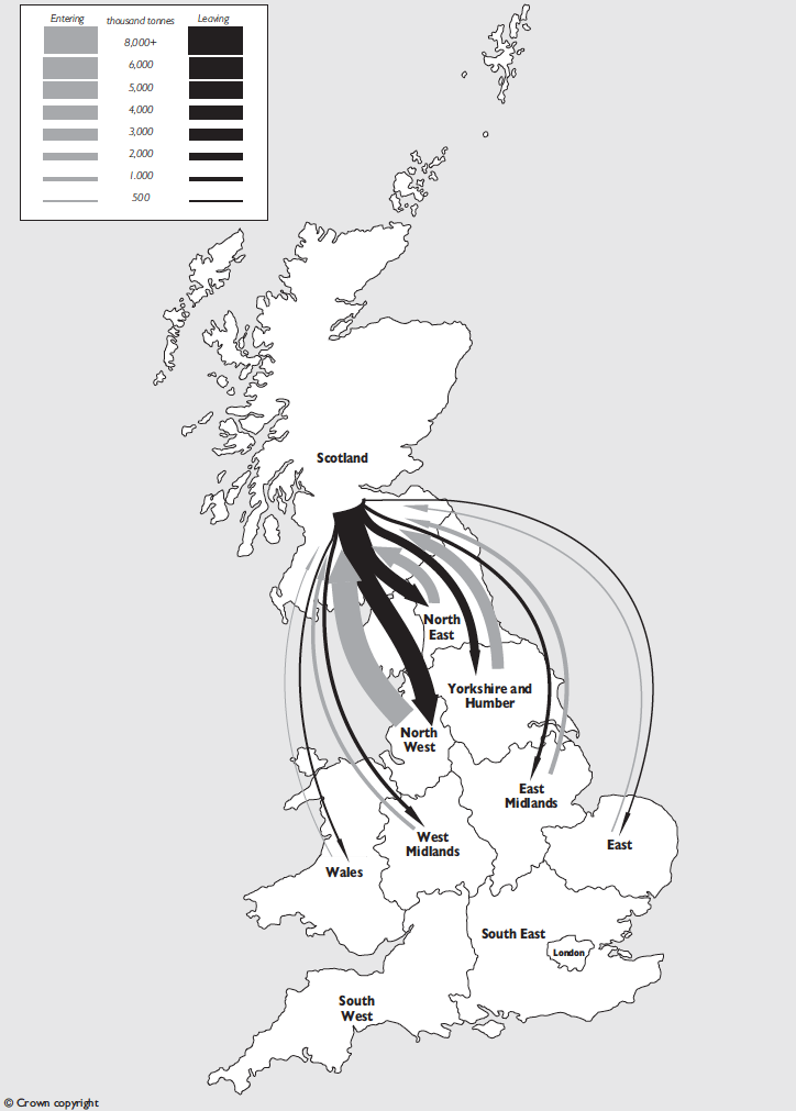 Fig. 3.1 Goods lifted by road; entering and leaving Scotland to or from rest of GB, 2015 Fig. 3.1 Goods lifted by road; entering and leaving Scotland to or from rest of GB, 2015