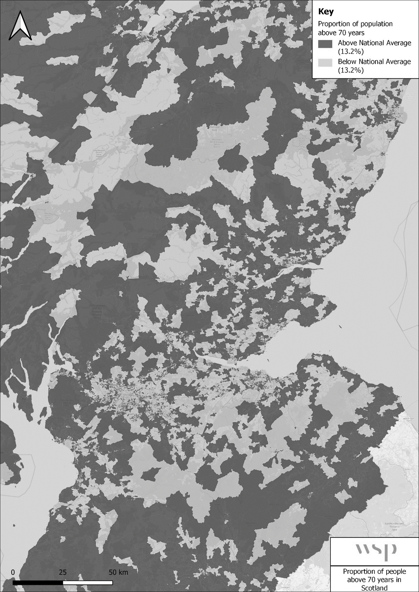 Figure I-7 – Proportion of older people above 70 years within Scotland, as described in text
