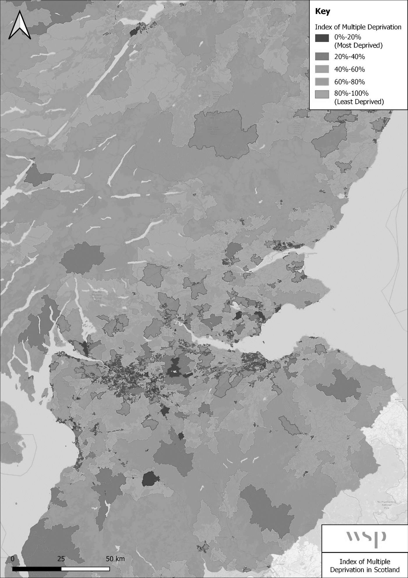 Figure I-8 – IMD distribution within Scotland, as described in text