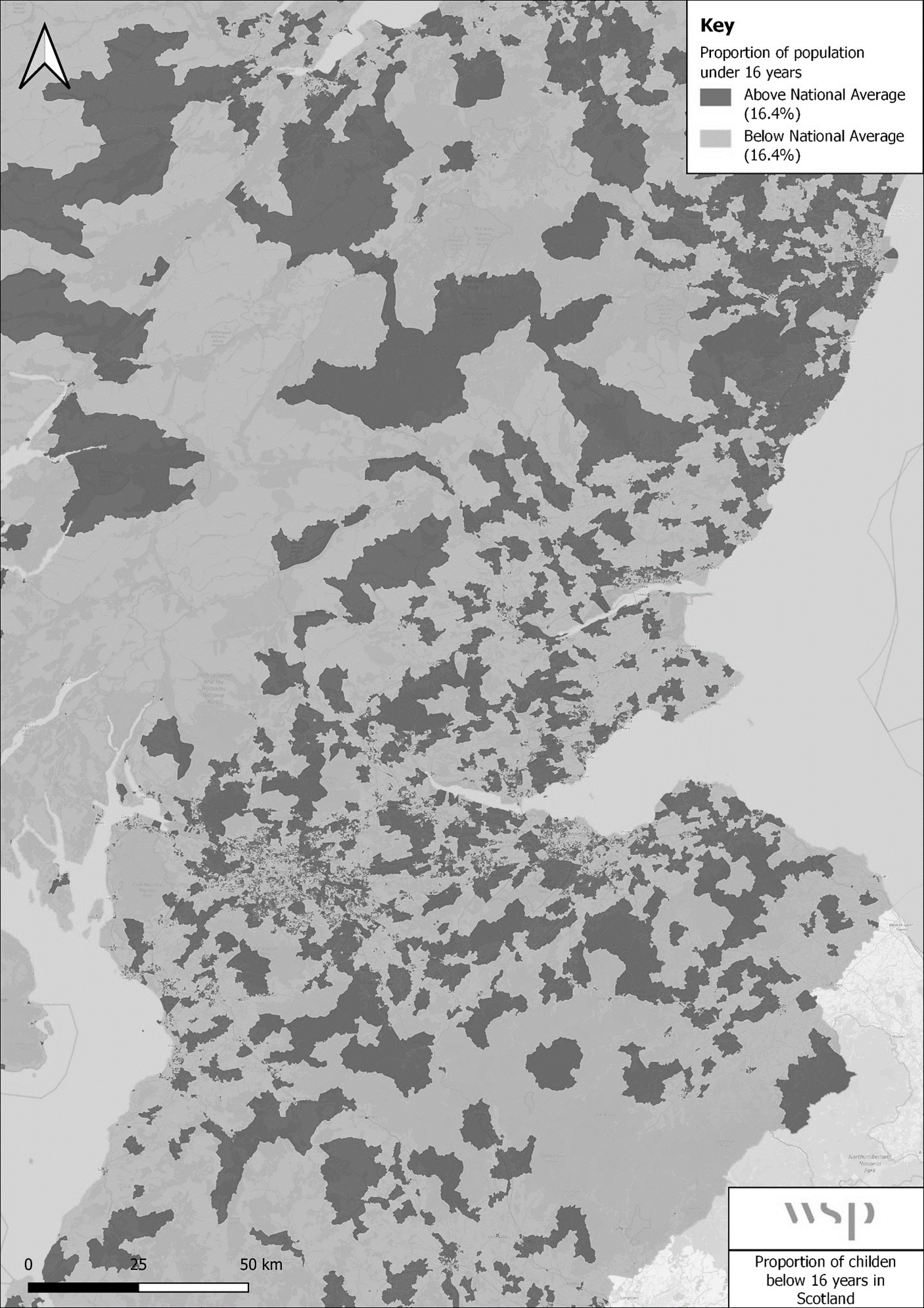 Figure I-6 – Proportion of Children below 16 years within Scotland, as described in text