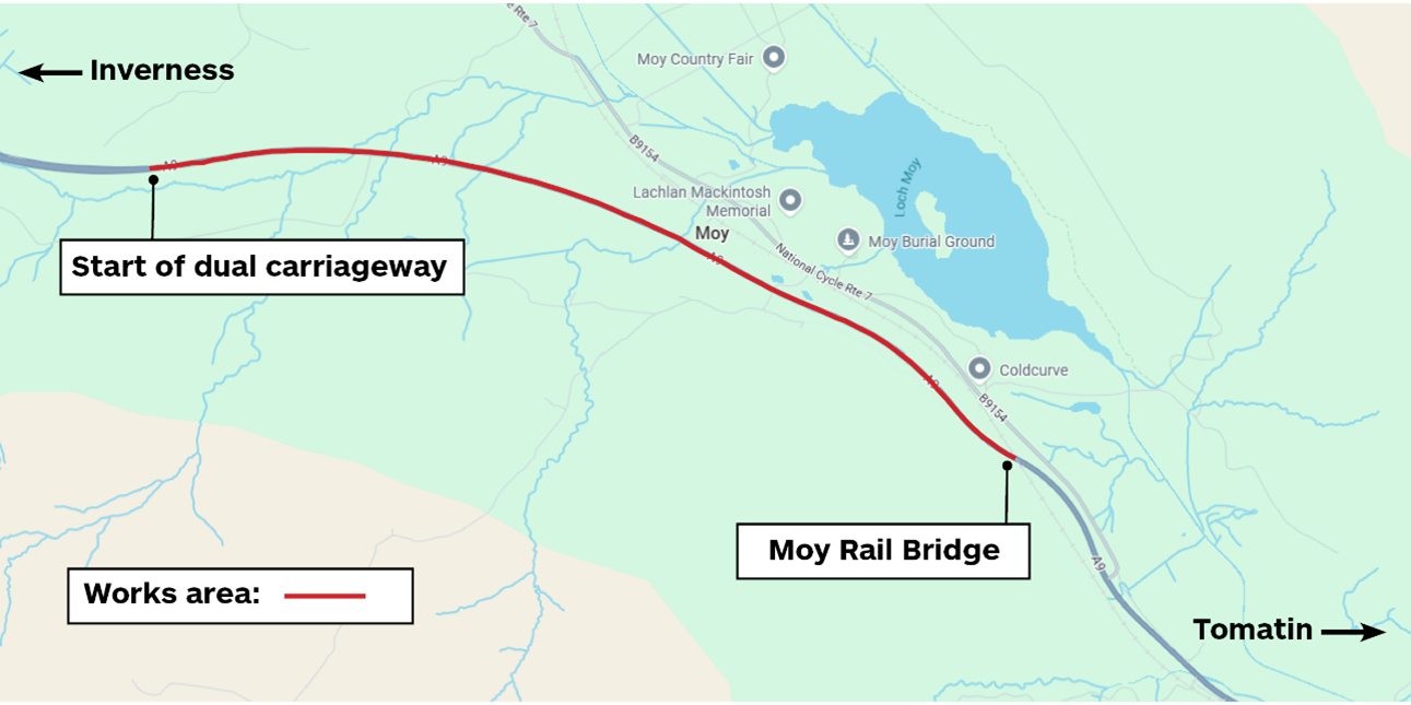 A9 Tomatin to Moy map.